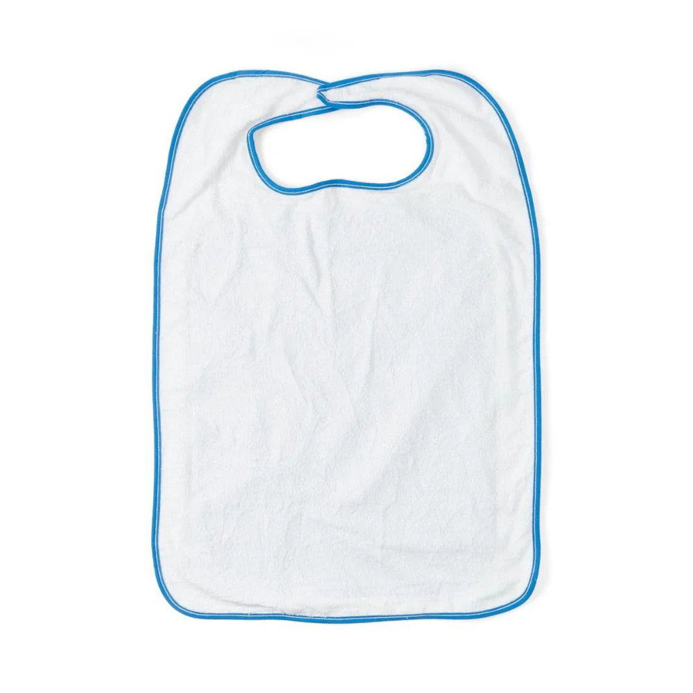 Medline Velcro Impervious Extra Long Terry Cloth Adult Bib, Hook and Loop Closure, 21" x 33", White, MDT014101Z