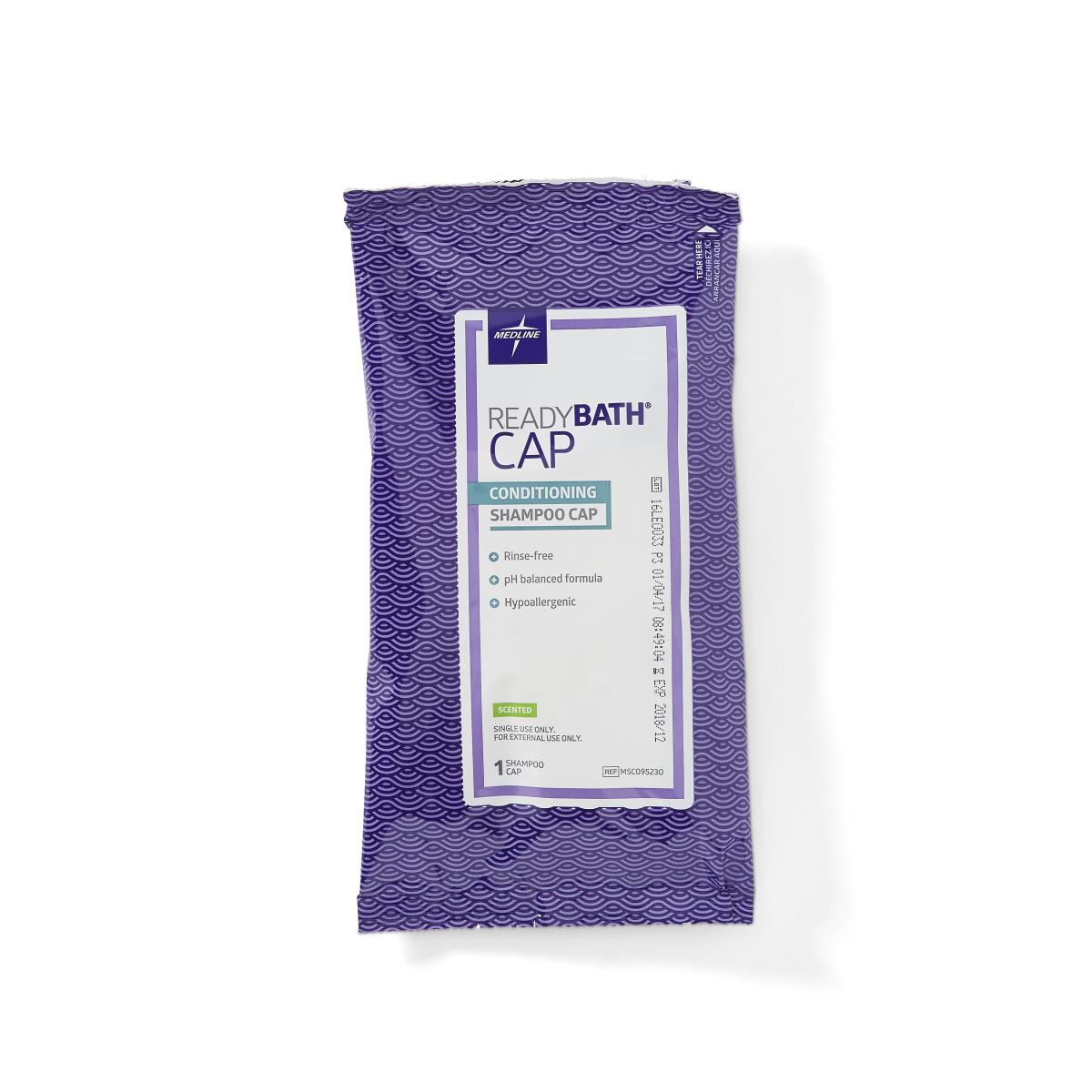 Medline ReadyBath Rinse-Free Shampoo and Conditioning Caps, Hypoallergenic, pH Balanced, Alcohol Free, Scented, MSC095230