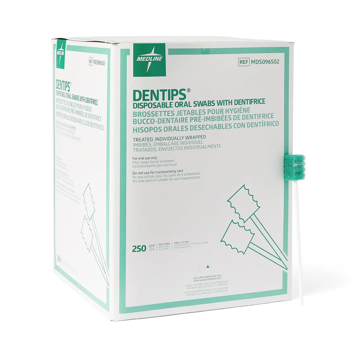 Medline Dentips Treated Oral Foam Swabsticks with Dentifrice Green, MDS096502 - Image 2
