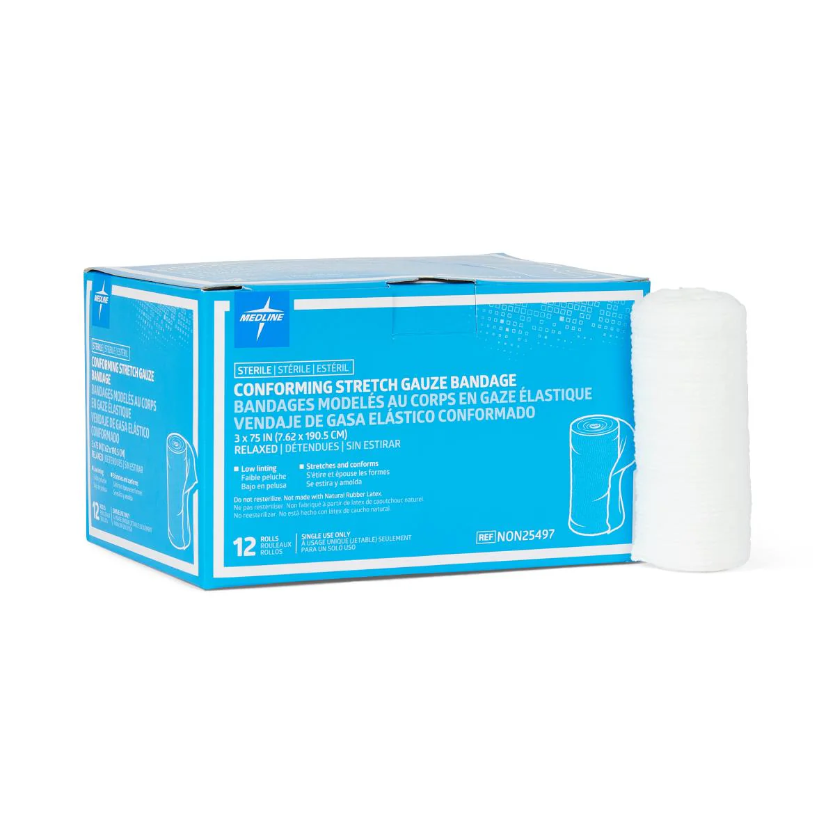 Medline Sterile Conforming Stretch Gauze Bandages, 3" x 75", Rayon/Polyester, NON25497