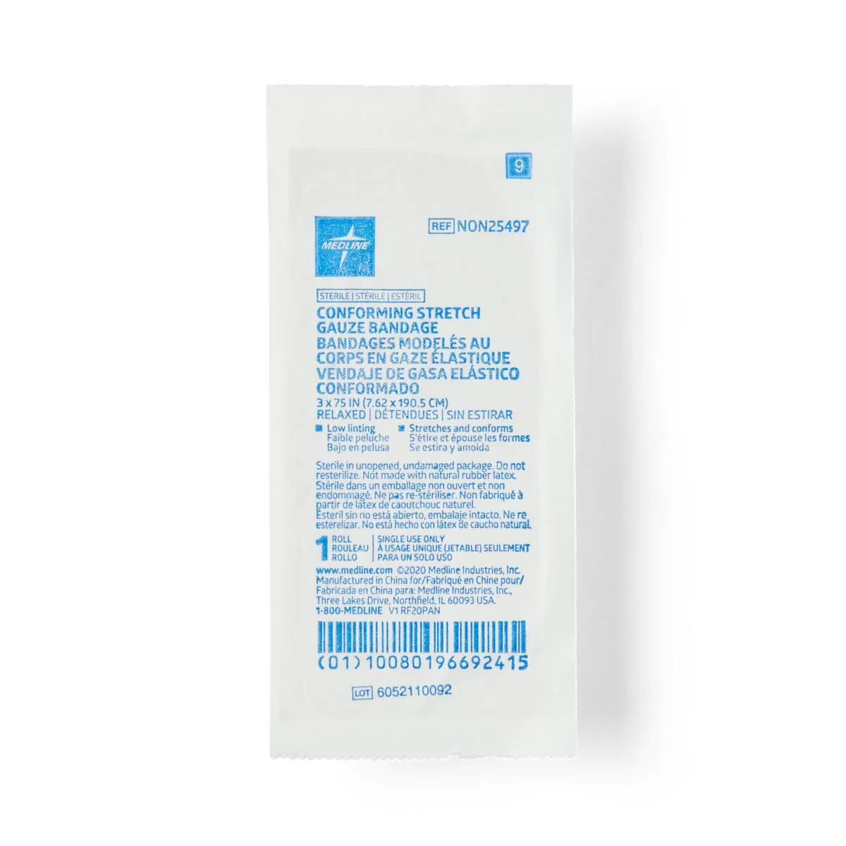 Medline Sterile Conforming Stretch Gauze Bandages, 3" x 75", Rayon/Polyester, NON25497 - Image 2