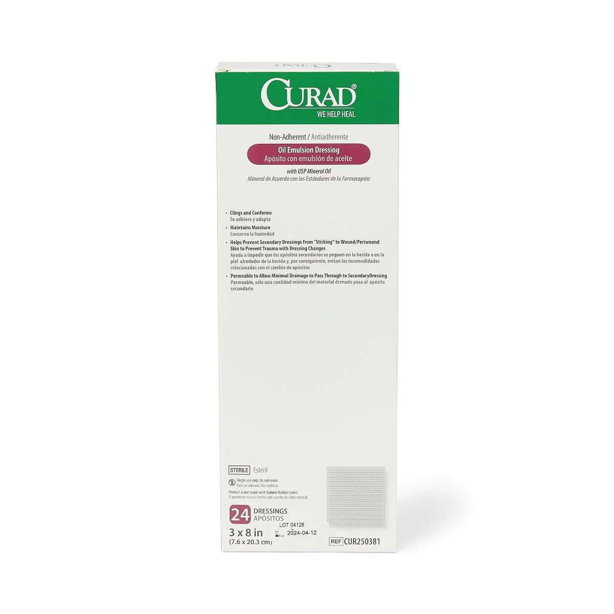 Medline Sterile Curad Oil Emulsion Nonadherent Gauze Dressing, 3" x 8", CUR250381 - Image 2