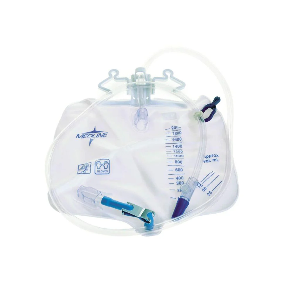 Medline 2000 mL Urinary Drainage Bag with Anti-Reflux Tower with Metal Clamp, DYND15203 - Image 2