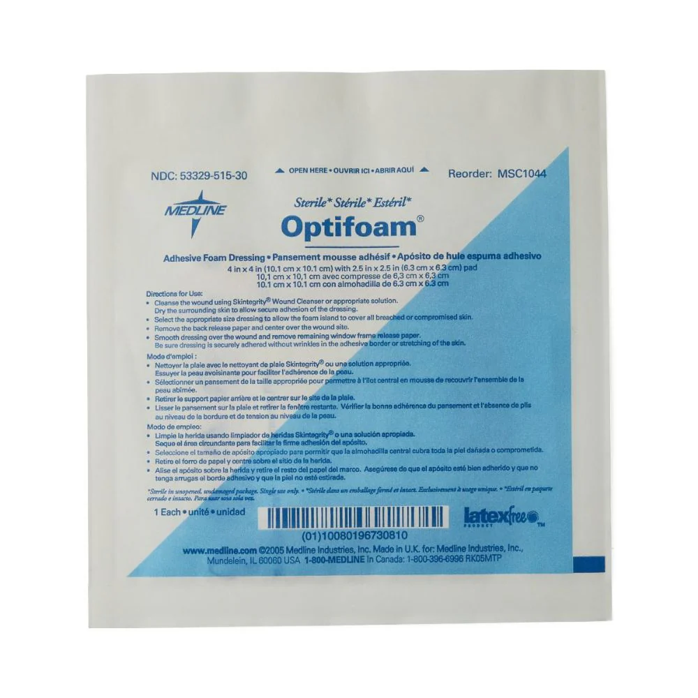 Medline Optifoam Adhesive Sterile Foam Wound Dressing 4" x 4" with 2.5" x 2.5" Pad, Square Shape, Waterproof, MSC1044 - Image 3