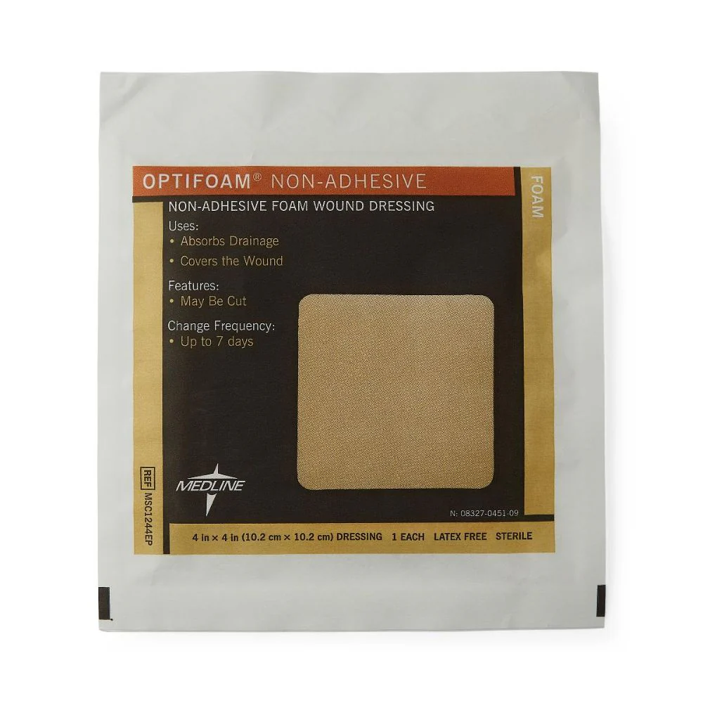 Medline Optifoam Non-Adhesive Foam Dressing 4" x 4", Water-proof, Sterile, MSC1244EP - Image 2