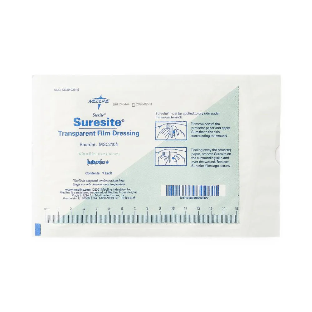 Medline Suresite Transparent Two Handle Film Dressing, 4" x 5", Rectangle Shape, Latex-free, Waterproof, Adhesive, MSC2104 - Image 4