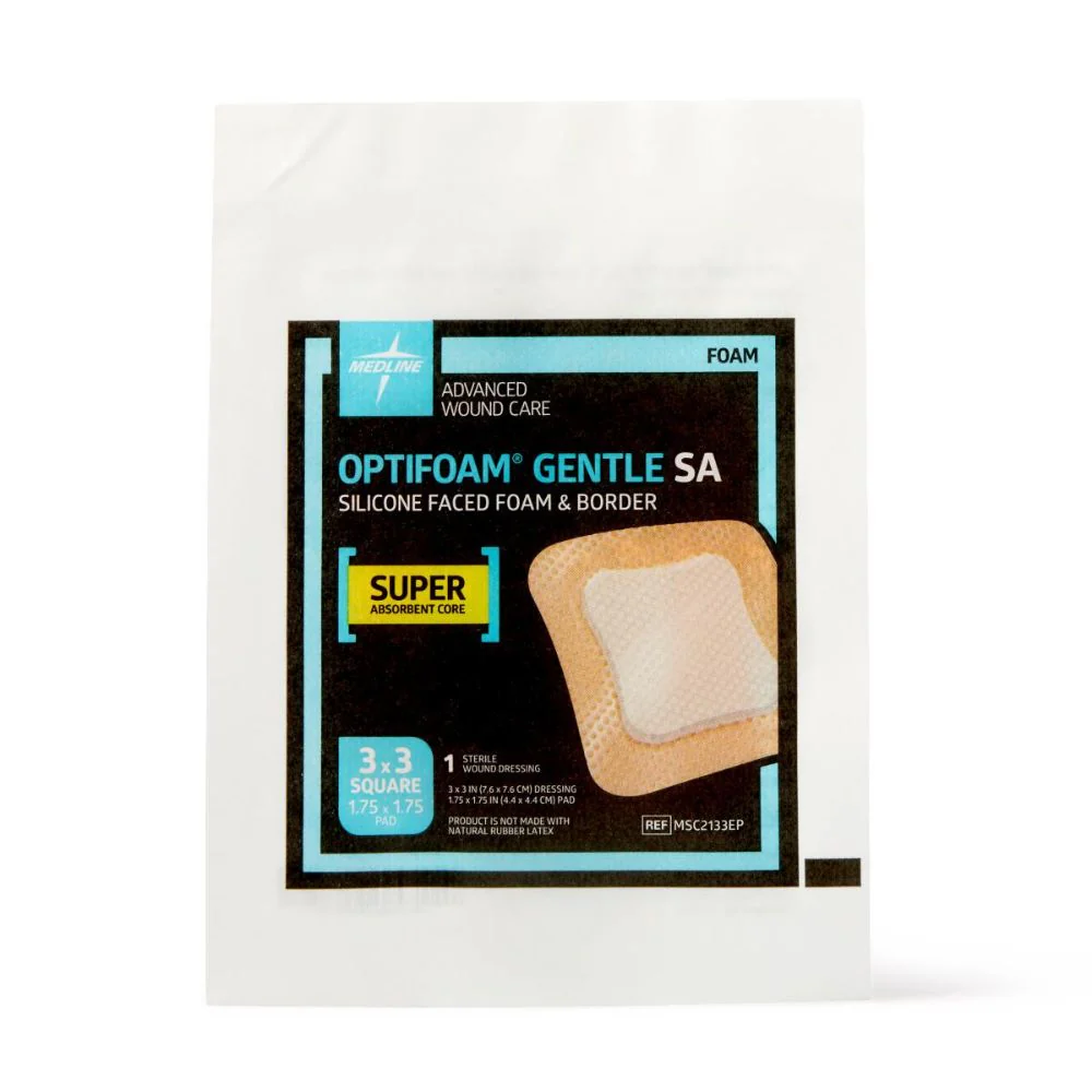 Medline Optifoam Gentle SA Silicone-Faced Foam Dressings with Border, 3" x 3" with 1.75" x 1.75" Pad, MSC2133EP - Image 3