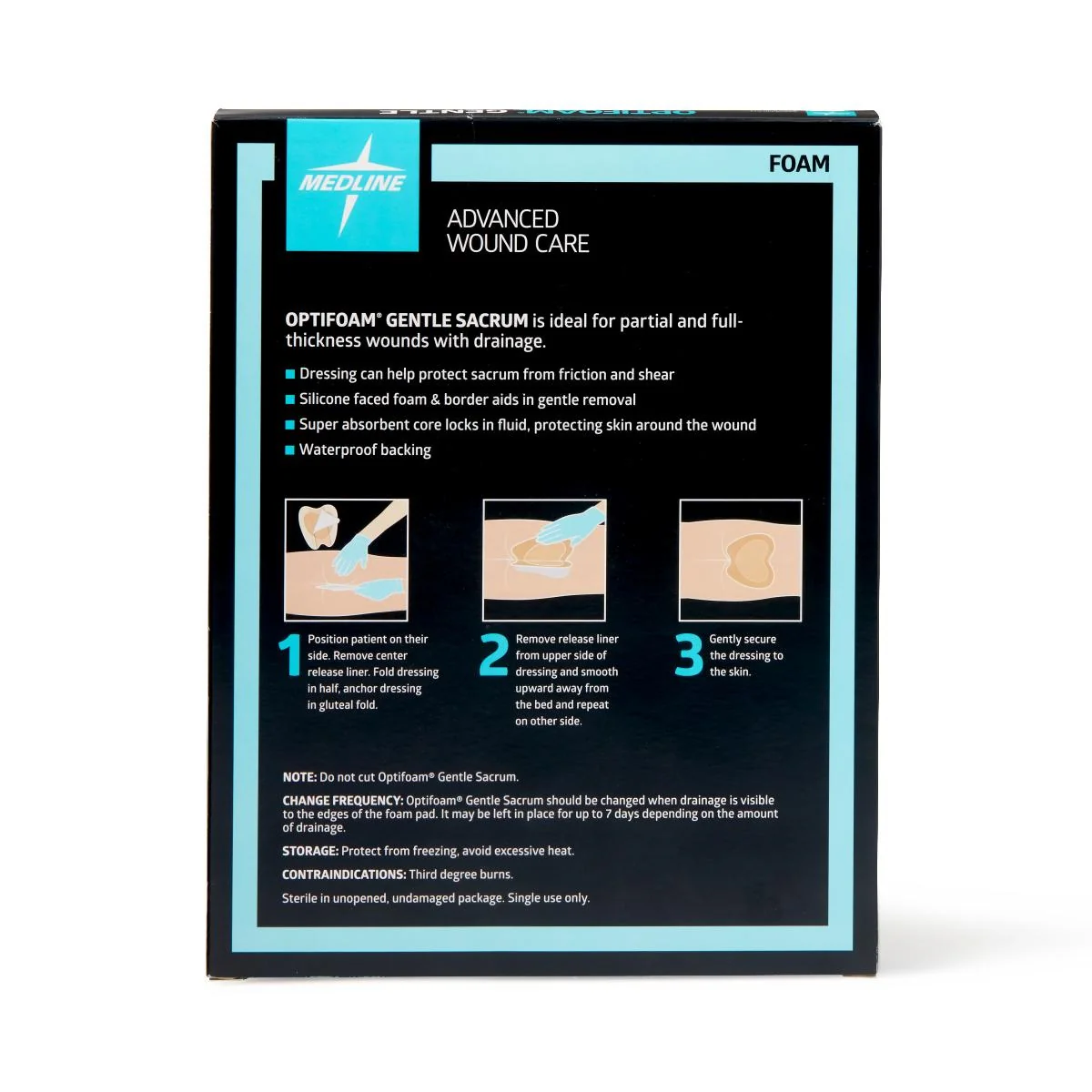 Medline Optifoam Gentle Adhesive Silicone-Faced Foam Sacral Dressing with Border, 7" x 7", Sacrum, Sterile, MSC2177EP - Image 2