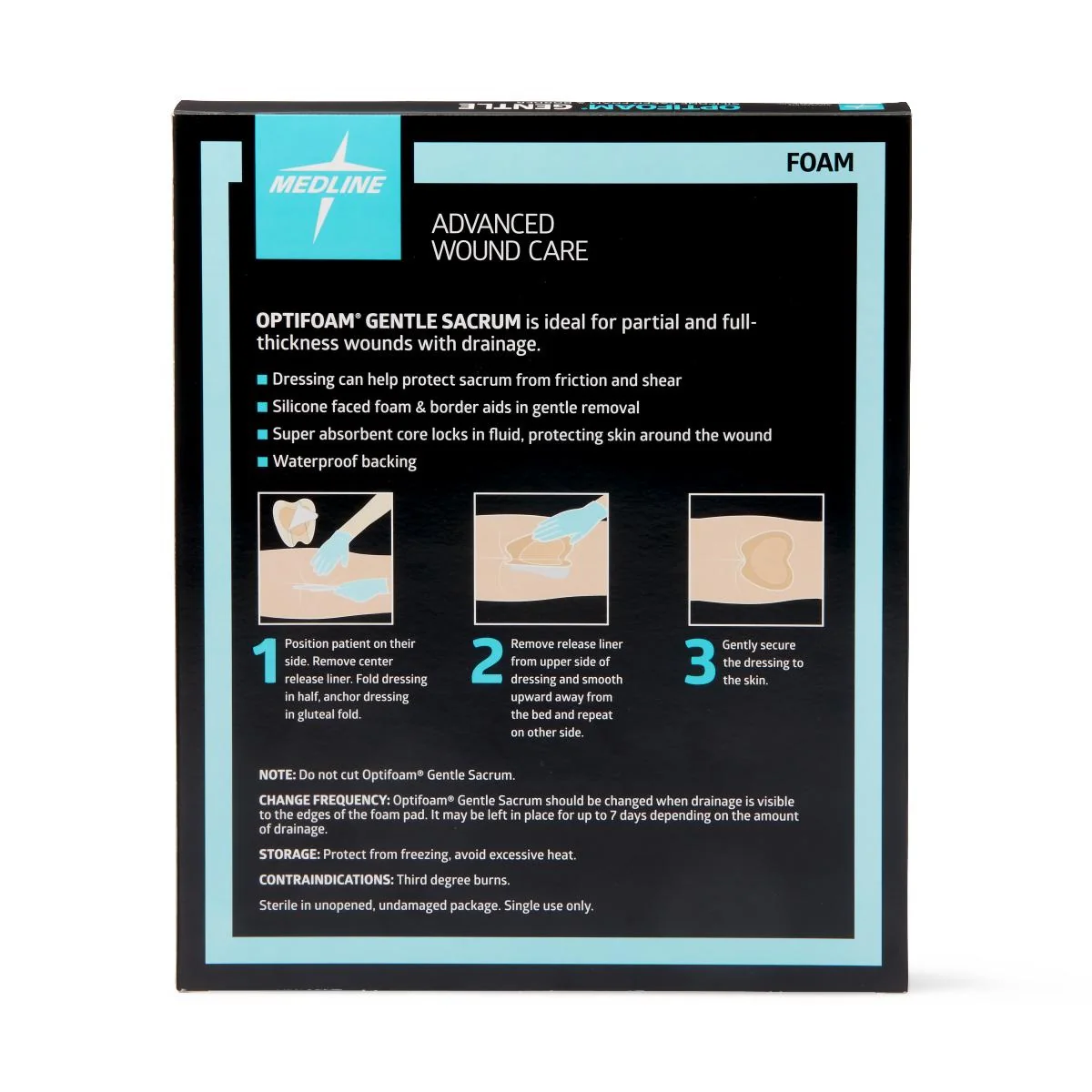 Medline Optifoam Gentle Adhesive Silicone-Faced Foam Sacral Dressing with Border, 9" x 9", Sacrum, Sterile, MSC2199EP - Image 2