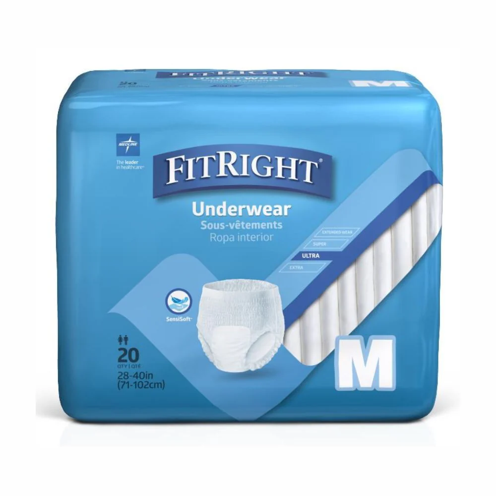 Medline FitRight Ultra Adult Protective Underwear, Unisex Hospital Diapers with Pull-up Design - Image 3