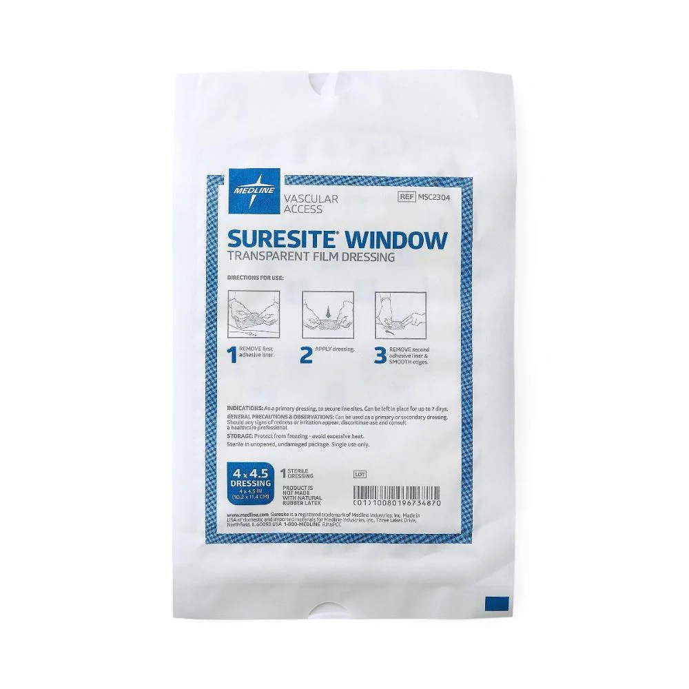 Medline Suresite Transparent Window Adhesive Film Dressing 4" x 4.5" Square Shape, Latex-free, Waterproof, MSC2304CS - Image 3