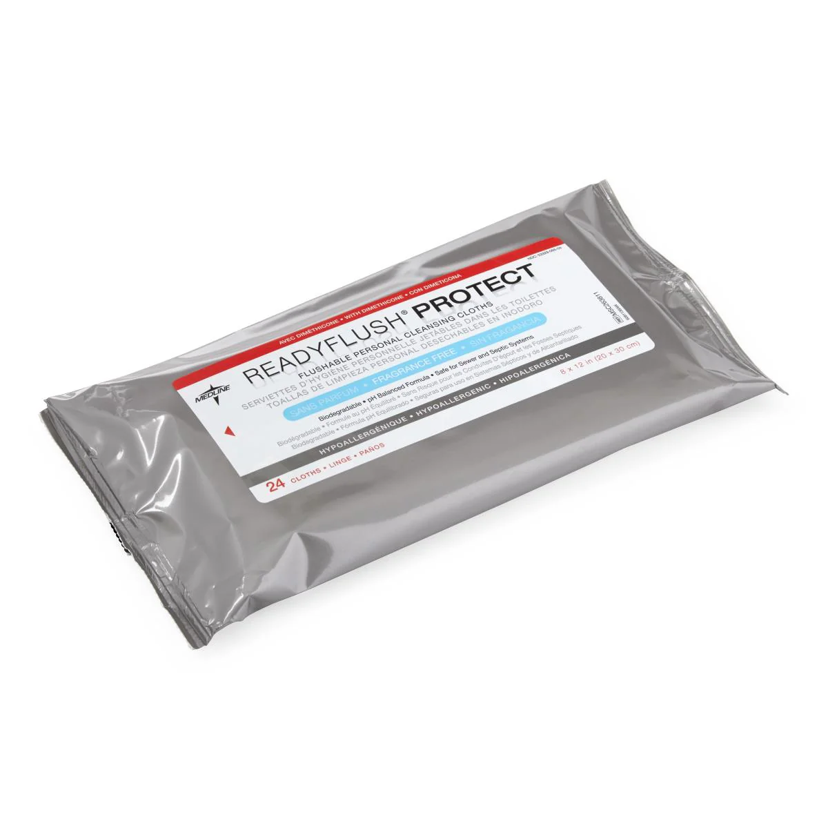 Medline ReadyFlush Protect Biodegradable Flushable Cleaning Cloths, 8'' x 12'', pH-balance, Alcohol-Free, MSC263811 - Image 2