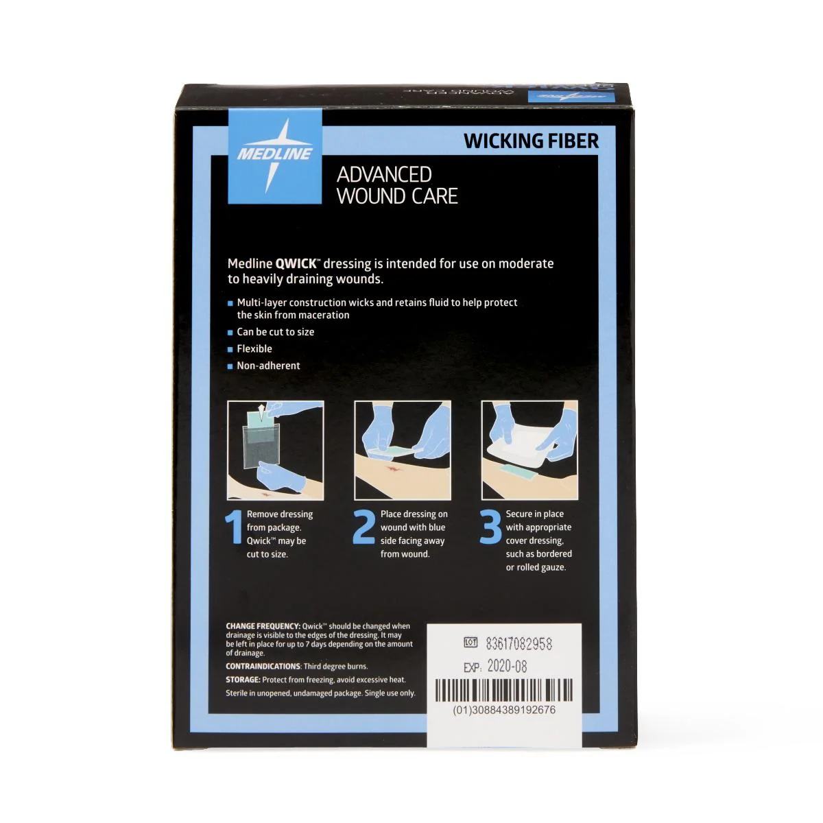 Medline Qwick Nonadhesive Superabsorbent Wound Dressing with Aquaconductive Technology, 2" x 2", Sterile, MSC5822 - Image 2