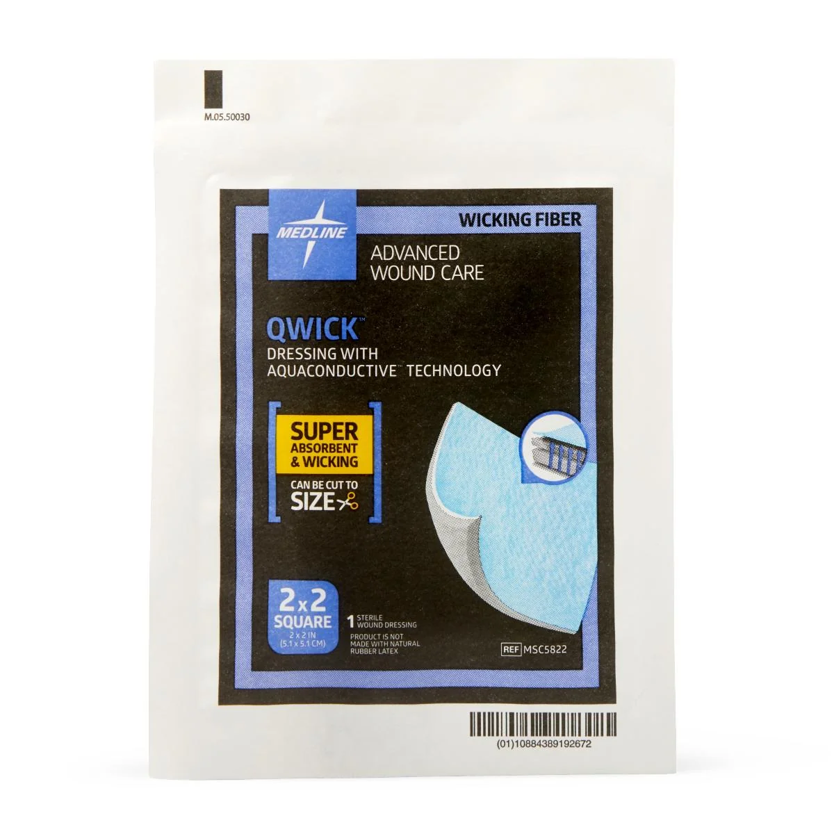 Medline Qwick Nonadhesive Superabsorbent Wound Dressing with Aquaconductive Technology, 2" x 2", Sterile, MSC5822 - Image 3