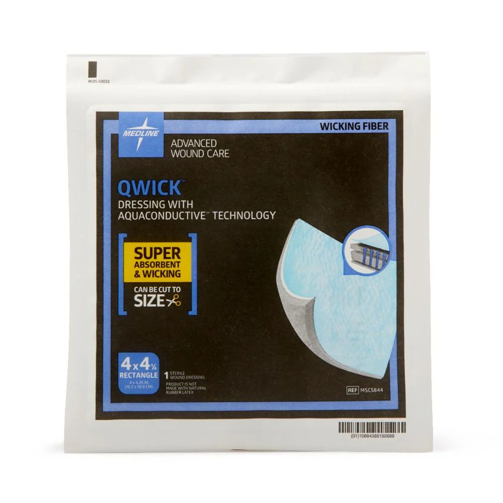 Medline Qwick Nonadhesive Superabsorbent Wound Dressings with Aquaconductive Technology, 4 1/4" x 4", MSC5844 - Image 3