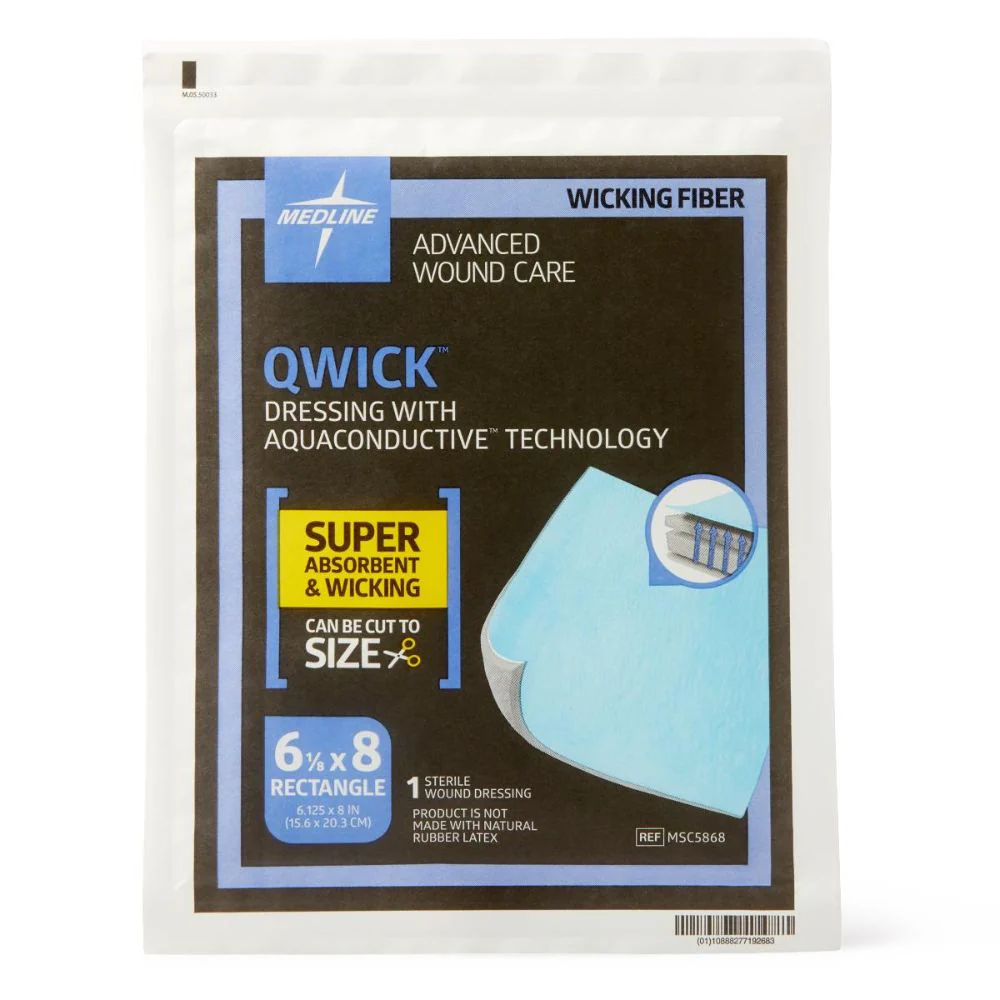 Medline Qwick Nonadhesive Superabsorbent Wound Dressing with Aquaconductive Technology, 6-1/8" x 8", Sterile, MSC5868 - Image 3