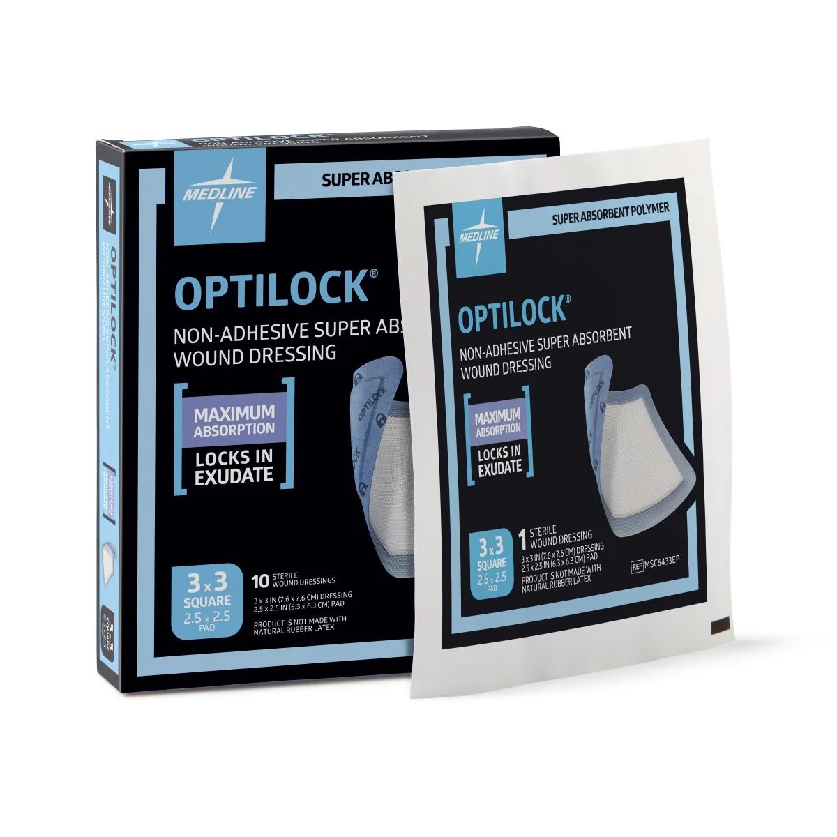 Medline OptiLock Non-Adhesive Super Absorbent Wound Dressing 3" x 3", Sterile, MSC6433EP - Image 3
