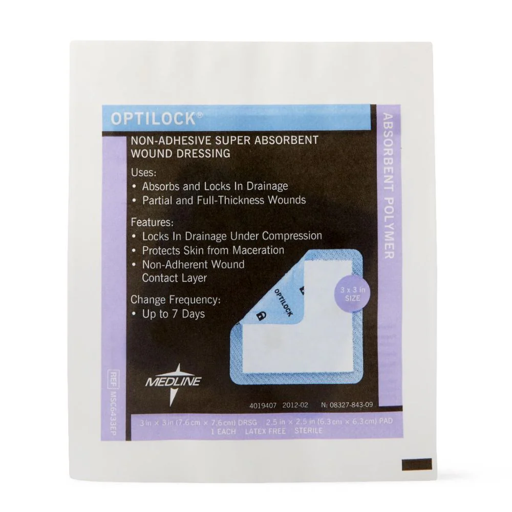 Medline OptiLock Non-Adhesive Super Absorbent Wound Dressing 3" x 3", Sterile, MSC6433EP - Image 5