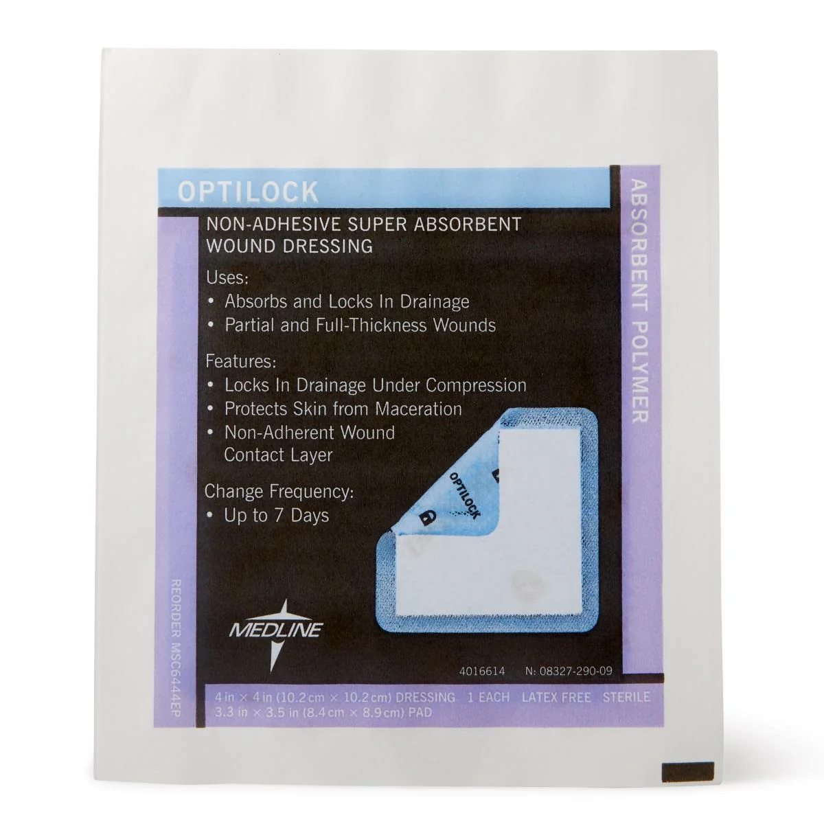 Medline OptiLock Non-Adhesive Super Absorbent Wound Dressing 4" x 4", Sterile, MSC6444EP - Image 2