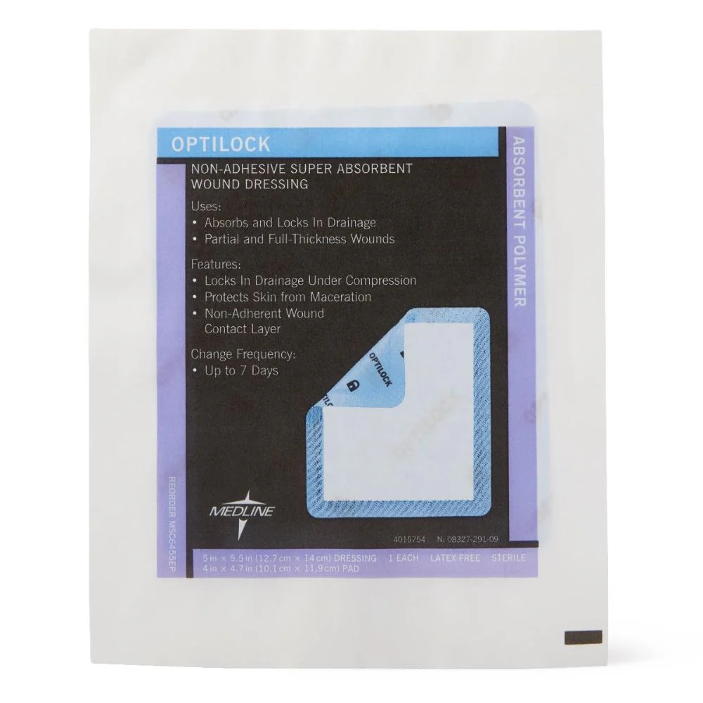 Medline OptiLock Non-Adhesive Super Absorbent Wound Dressing 5" x 5.5", Sterile, MSC6455EP - Image 4