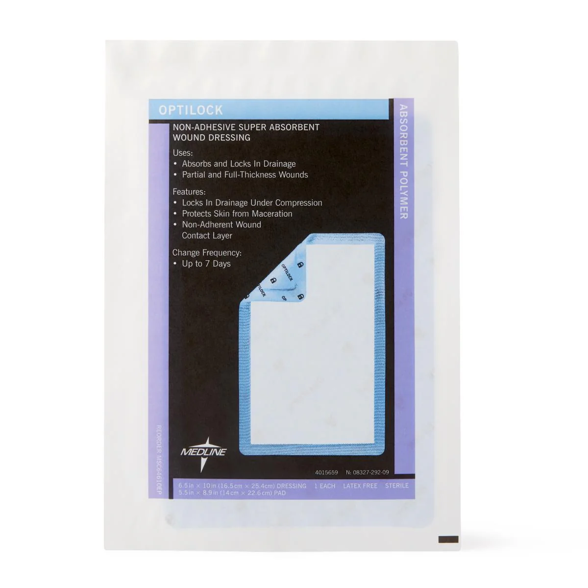 Medline OptiLock Non-Adhesive Super Absorbent Wound Dressing 6.5" x 10", Sterile, MSC64610EP - Image 3