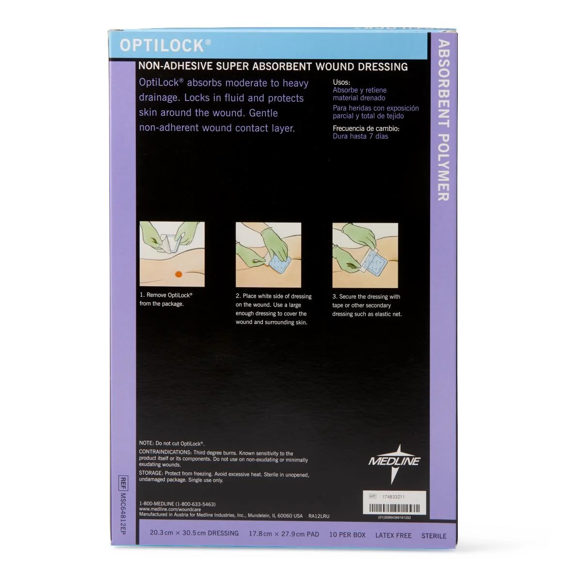 Medline OptiLock Non-Adhesive Super Absorbent Wound Dressing 8" x 12", Sterile, MSC64812EP - Image 2