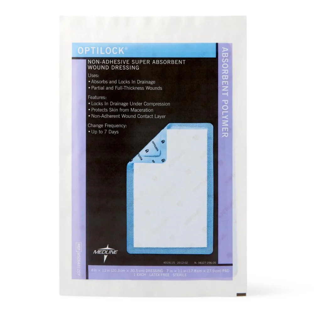 Medline OptiLock Non-Adhesive Super Absorbent Wound Dressing 8" x 12", Sterile, MSC64812EP - Image 5