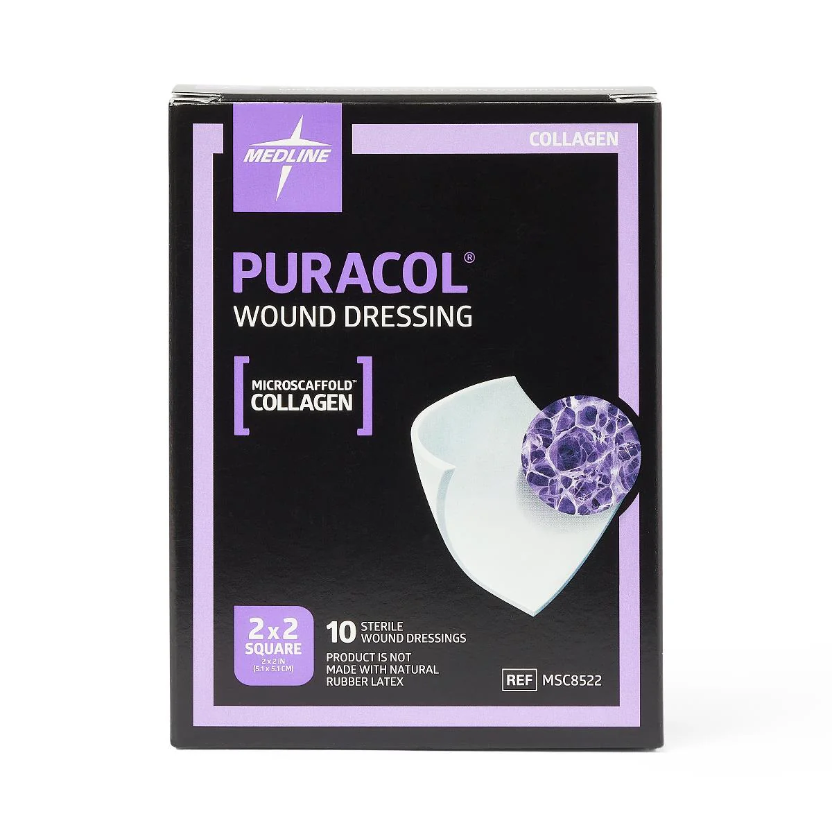 Medline Puracol Microscaffold Collagen Wound Dressing, 2 x 2 In. Sheet, Square Shaped, Sterile, Non-Adhesive, MSC8522