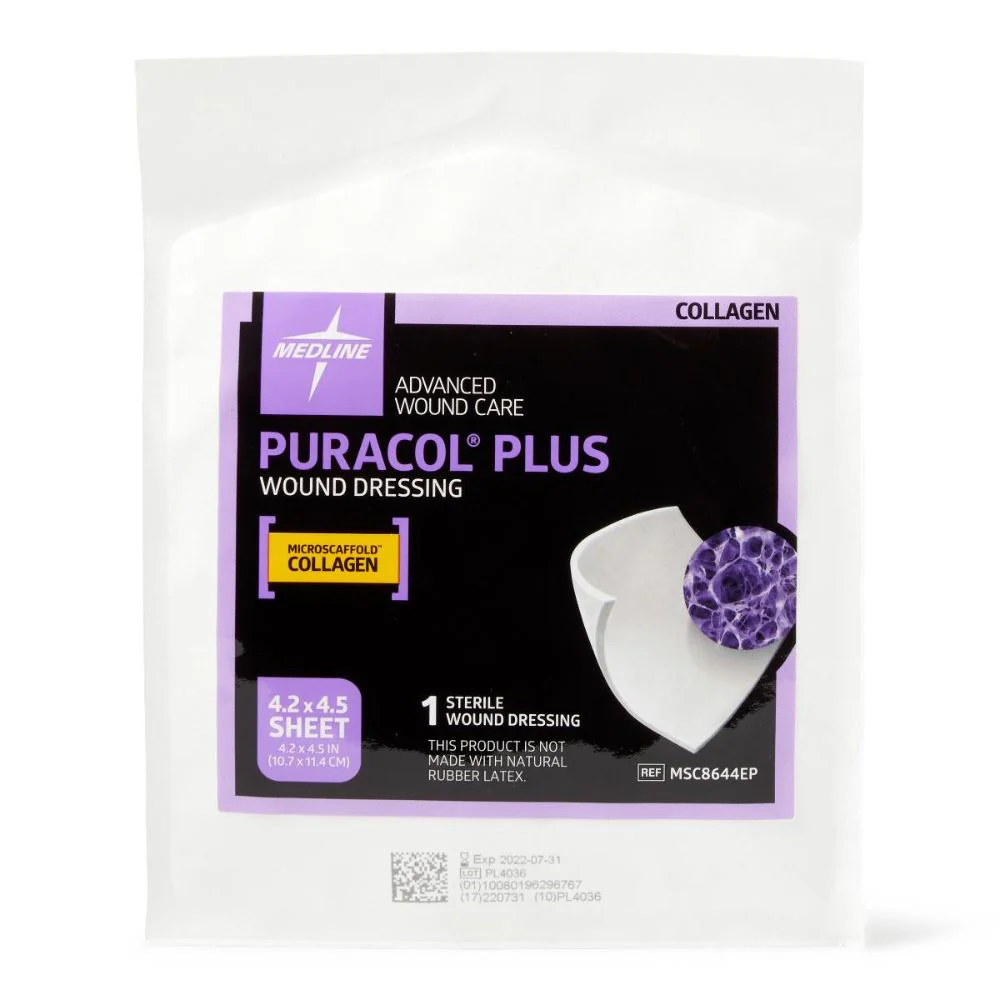 Medline Puracol Plus Collagen Wound Dressing, 4.25 W x 4.5 In. L Sheet, Highly Absorbent, Non-Adhesive, MSC8644EP - Image 3