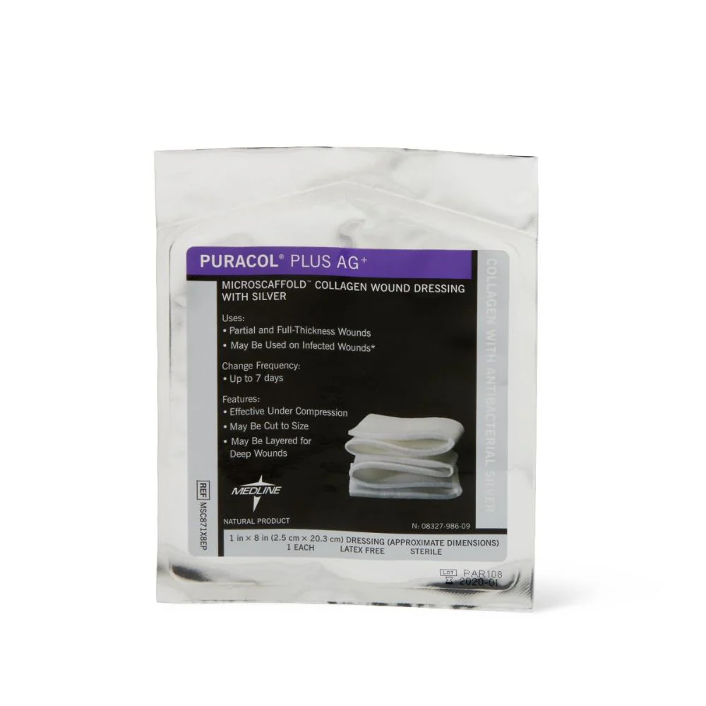 Medline Puracol Plus AG+ Collagen Wound Dressing with Antimicrobial Silver 1 x 8 In. Rope, in Educational Packaging, Sterile, Non-Adhesive, MSC871X8EP - Image 3