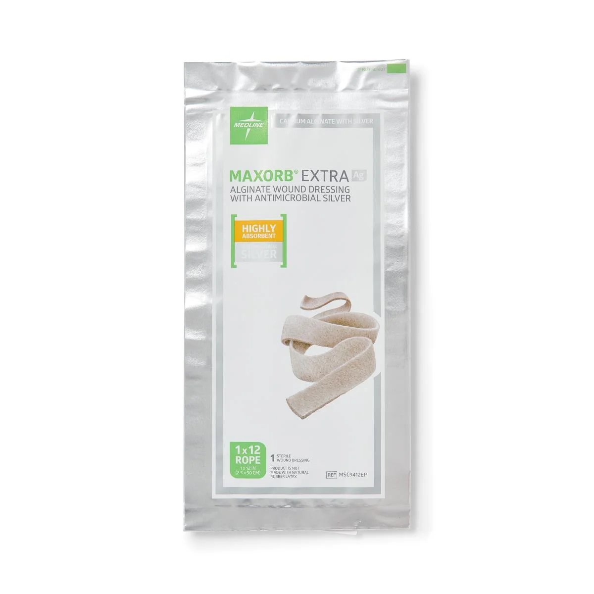 Medline Maxorb Extra AG+ CMC Alginate Dressing, 1 x 12 In. Flat Rope, Sterile, in Educational Packaging, MSC9412EP - Image 2
