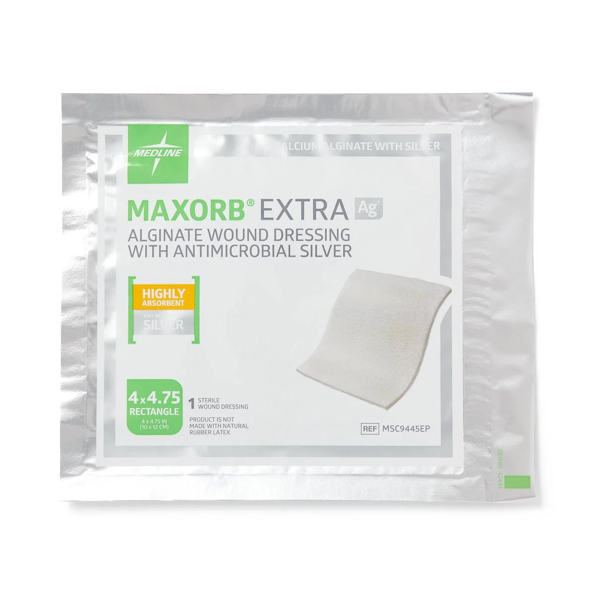 Medline Maxorb Extra AG+ CMC Alginate Dressing 4 x 4-3/4 In., Sterile, in Educational Packaging, MSC9445EPH - Image 2