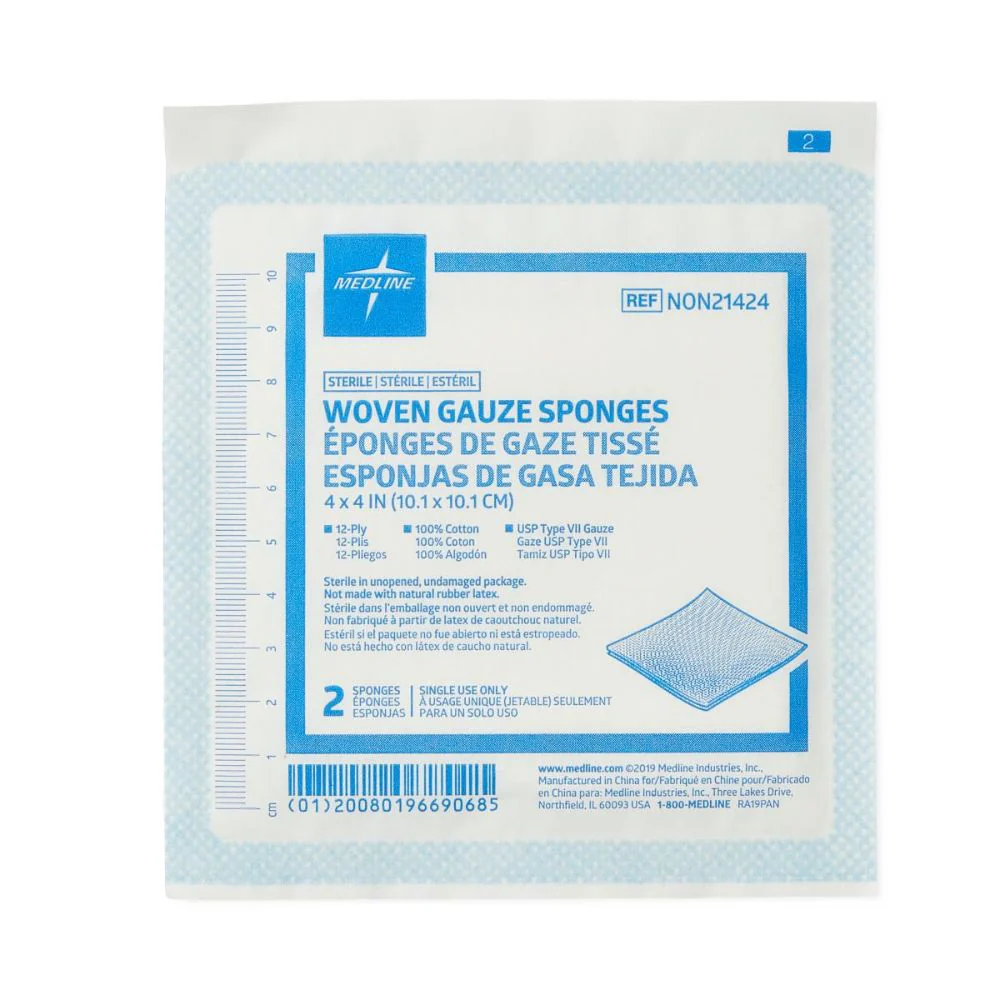 Medline Sterile Cotton Woven Gauze Sponge, 4" x 4", 12 ply, 2/Pack, NON21424 - Image 3