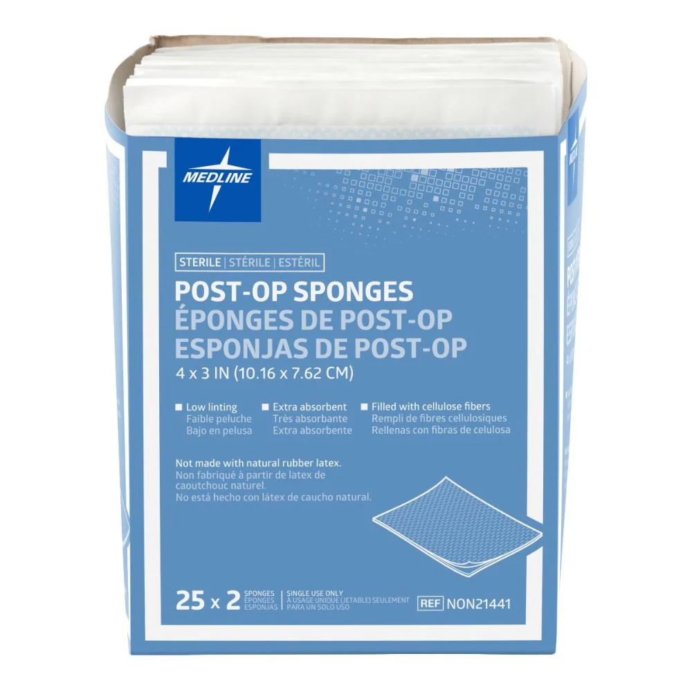 Medline Sterile Post-Op Gauze Sponge 4" L x 3" W, 2'S, Low linting, Extra absorbent, Filled with cellulose fibers, Latex Free, NON21441 - Image 2