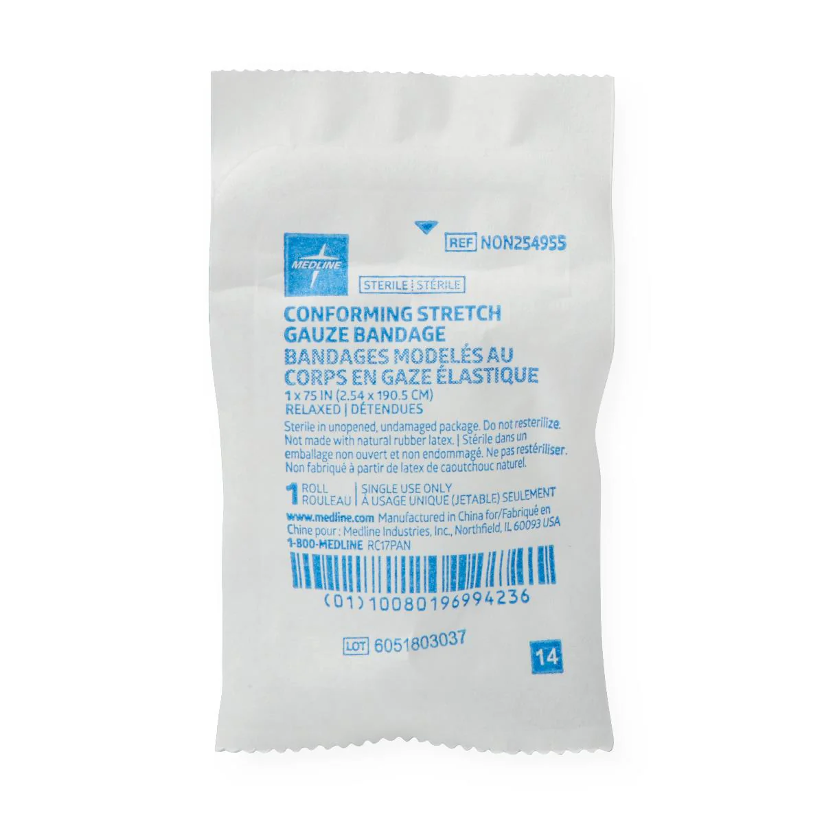 Medline Sterile Conforming Stretch Gauze Bandages, 1" x 75", Rayon/Polyester, NON254955 - Image 3