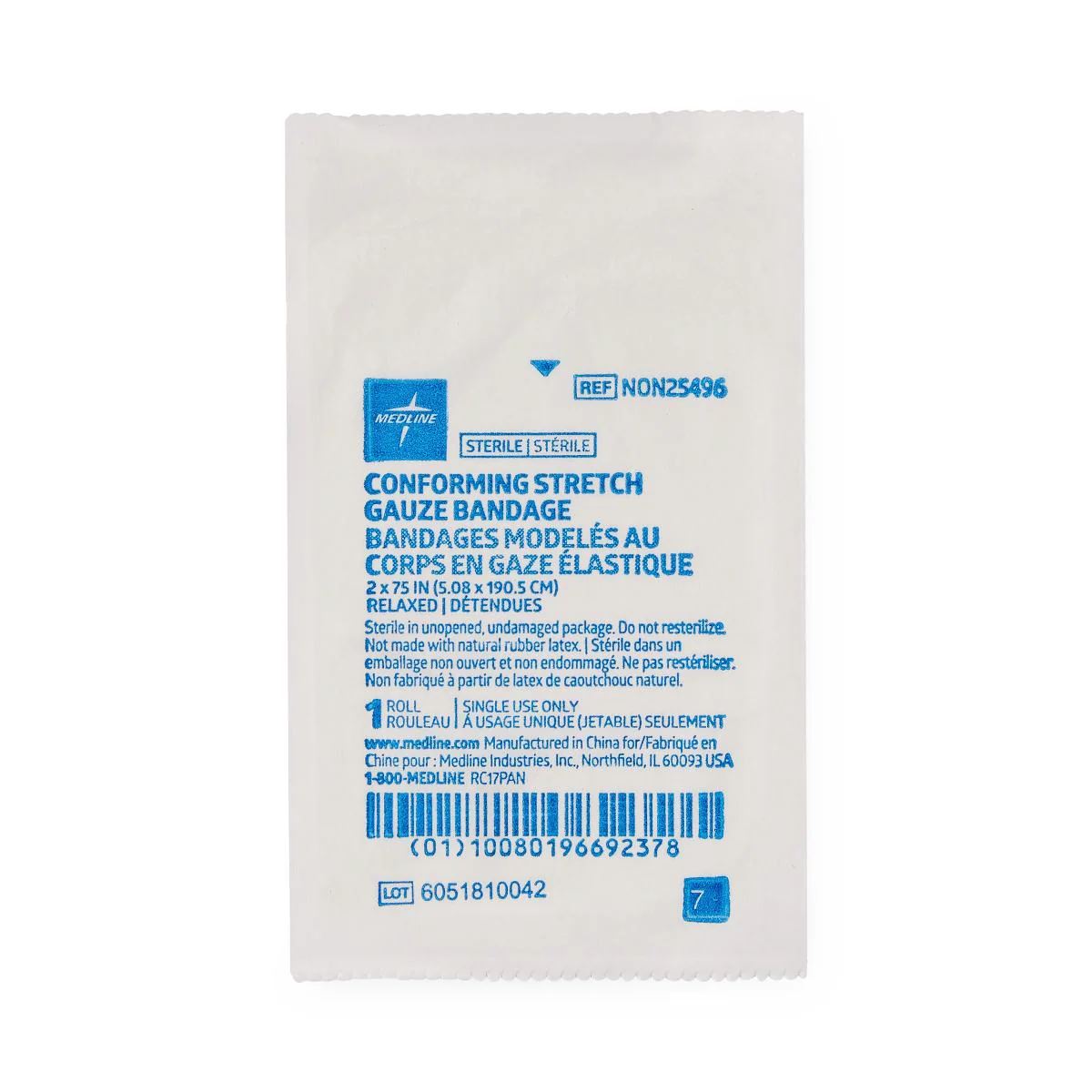 Medline Sterile Conforming Stretch Gauze Bandages, 2" x 75", Rayon/Polyester, NON25496 - Image 2