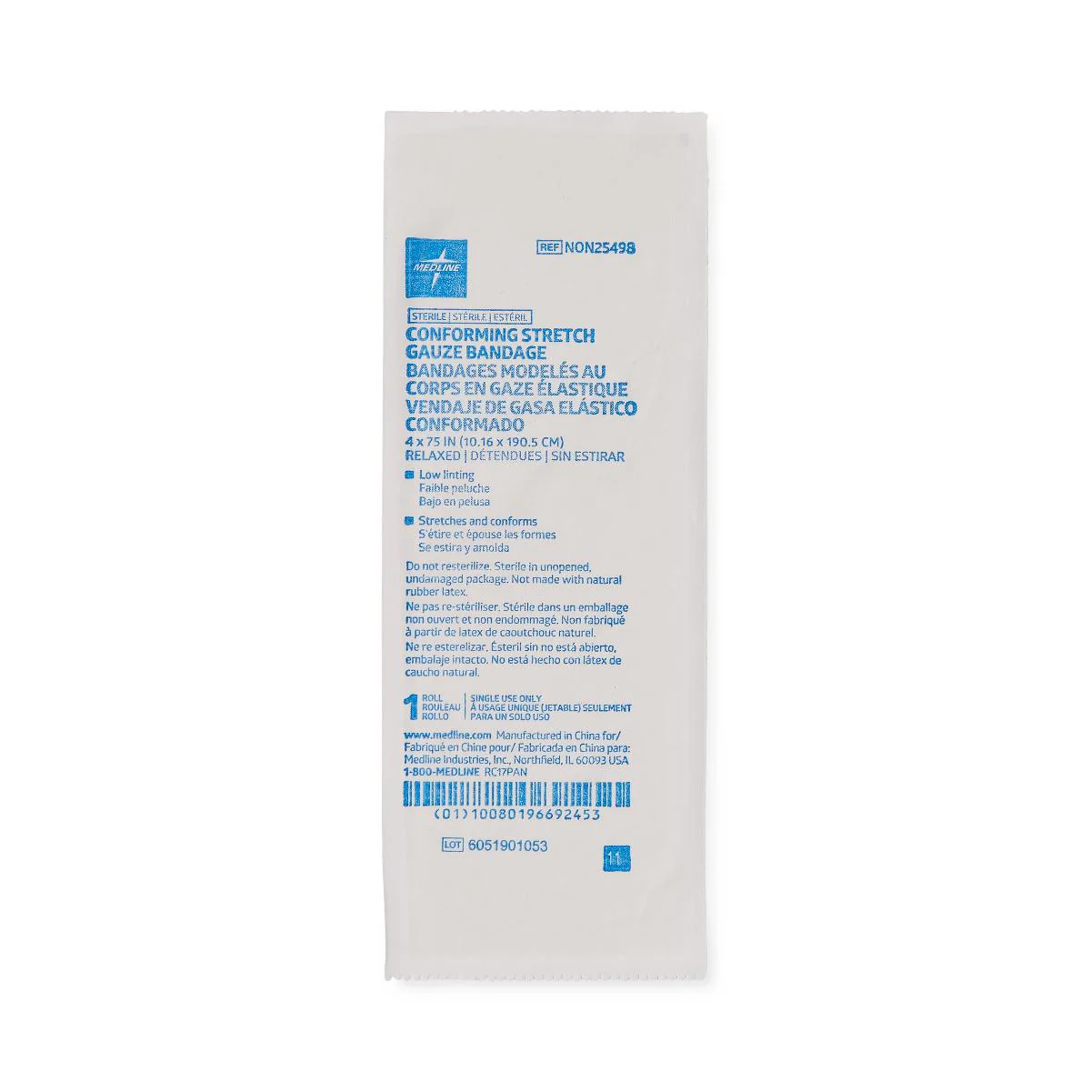 Medline Sterile Conforming Stretch Gauze Bandages, 4" x 75", Rayon/Polyester, NON25498 - Image 2