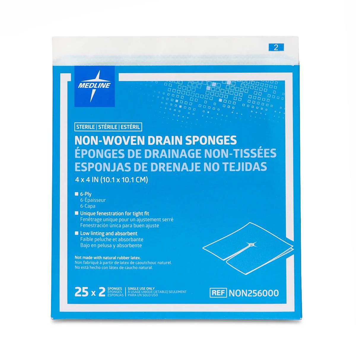 Medline Avant 6-Ply Non-Woven Sterile Drain Gauze Sponges, 4"x4" in 2-Packs, Low linting, Highly absorbent, NON256000 - Image 2
