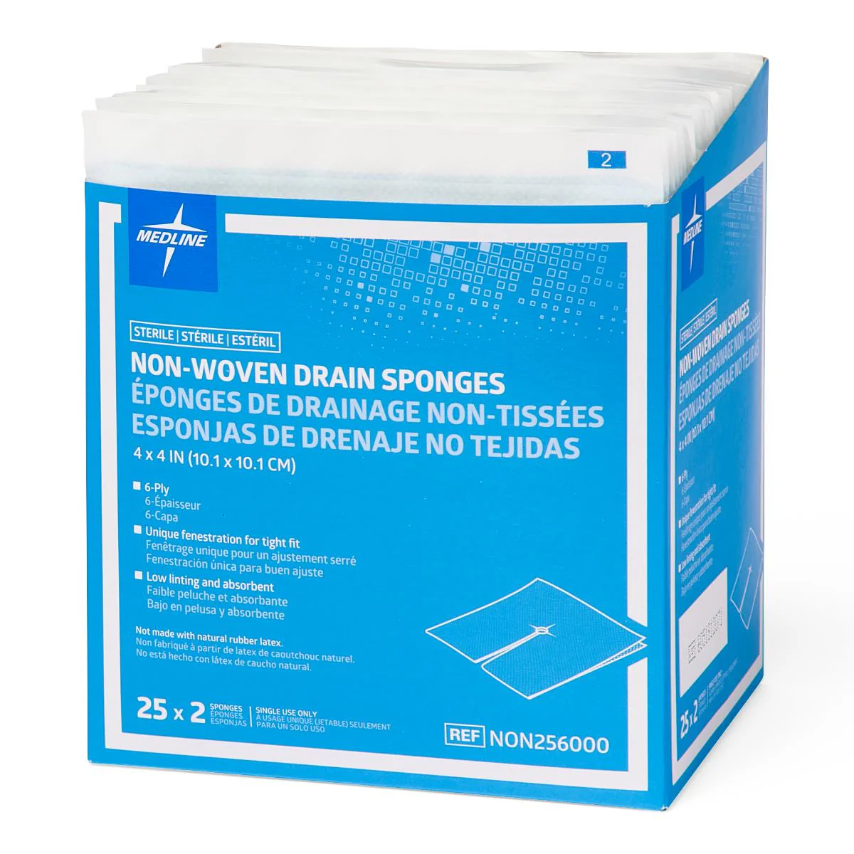 Medline Avant 6-Ply Non-Woven Sterile Drain Gauze Sponges, 4"x4" in 2-Packs, Low linting, Highly absorbent, NON256000 - Image 3
