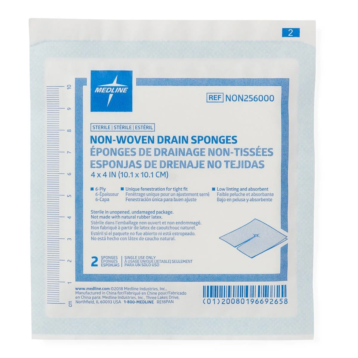 Medline Avant 6-Ply Non-Woven Sterile Drain Gauze Sponges, 4"x4" in 2-Packs, Low linting, Highly absorbent, NON256000 - Image 5