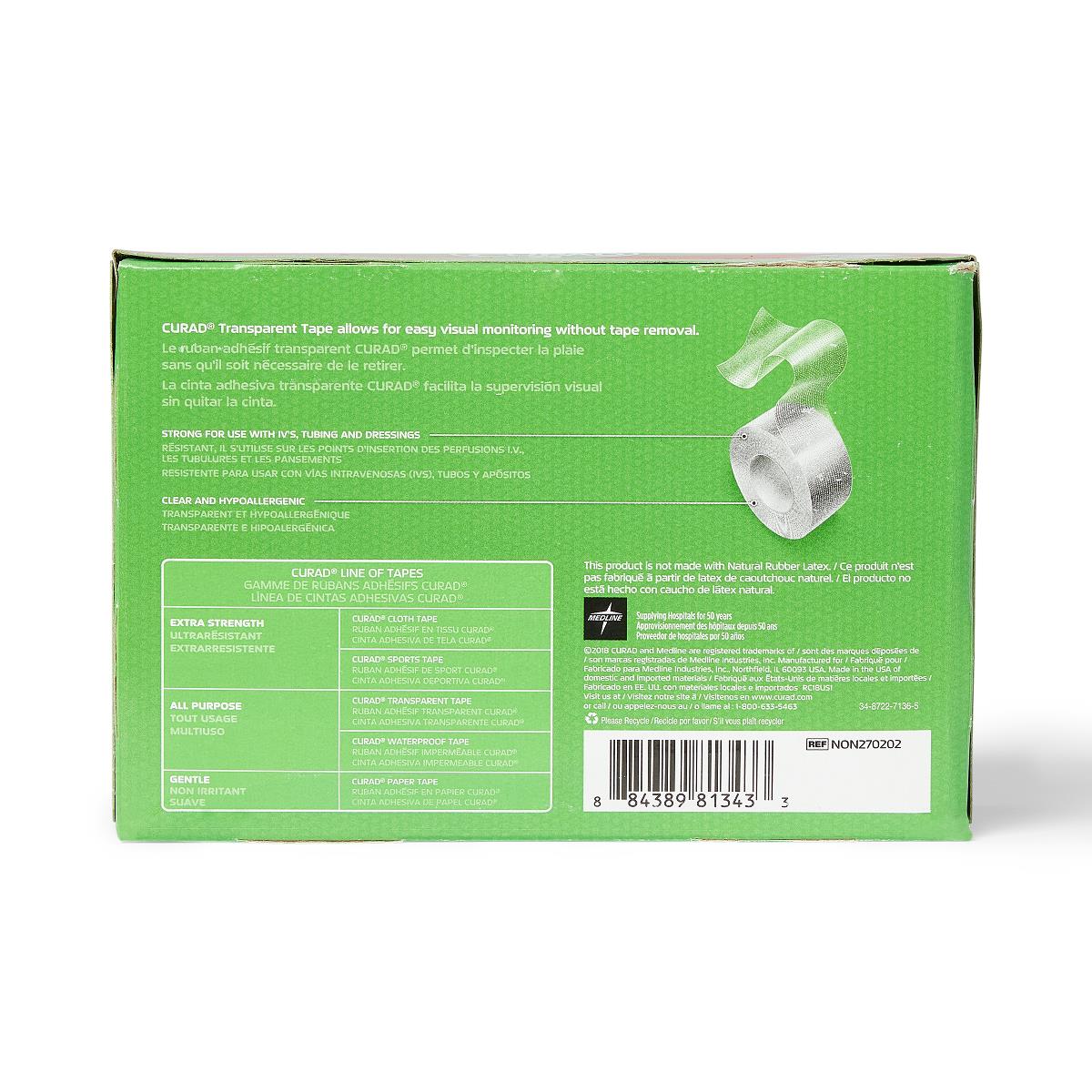 Medline Cuard Transparent Adhesive Tape 10 yds L x 2" W, Plastic, Hypoallergenic, Non-Sterile, NON270202 - Image 3