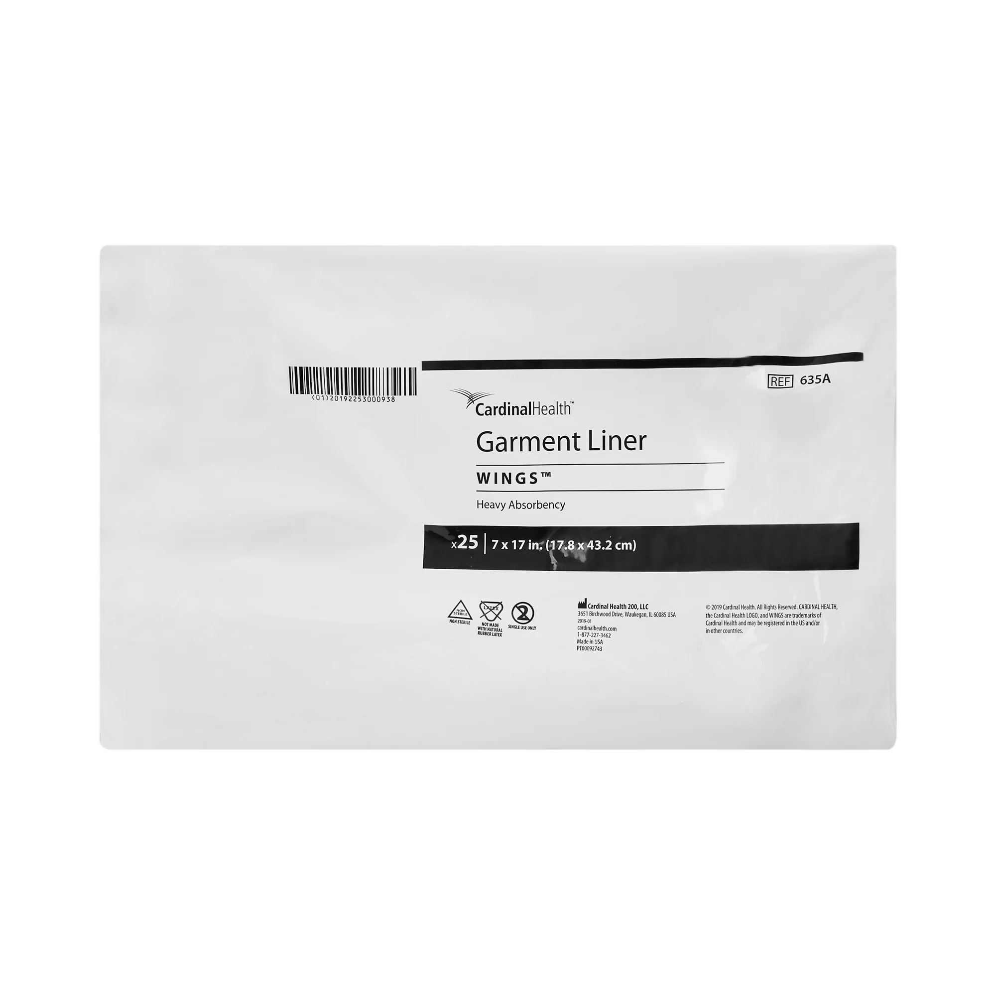 Cardinal Health Incontinence Garment Liner Wings, Moderate Absorbency for Adult, 635A