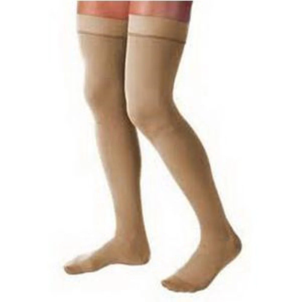 BSN Jobst Unisex Relief Thigh-High Extra Firm Compression Stockings, Closed Toe, Silicone Dot Band, Large, Beige