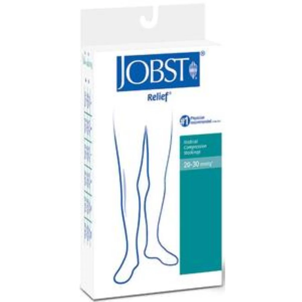 BSN Jobst Unisex Relief Knee-High Firm Compression Stockings, Closed Toe, Large, Silky Beige