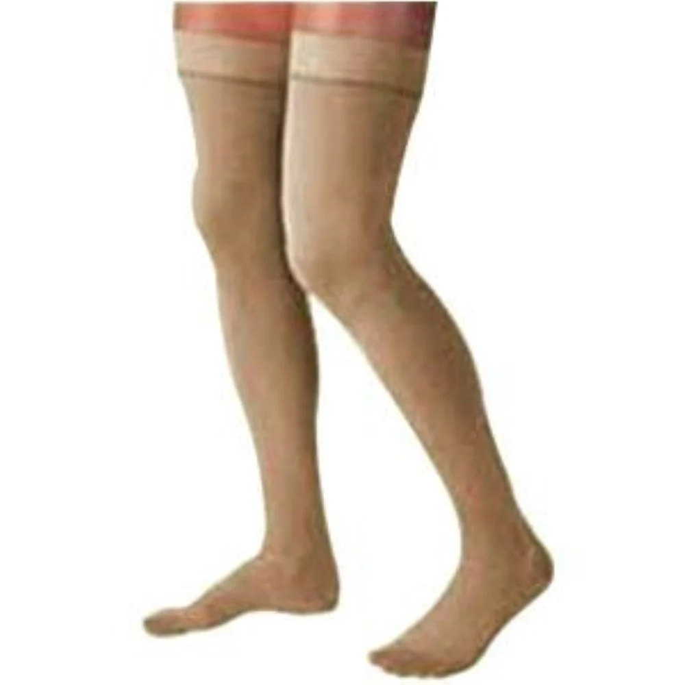 BSN Jobst Unisex Relief Thigh-High Extra Firm Compression Stockings without Silicone Dot Band, Closed Toe, Large, Beige