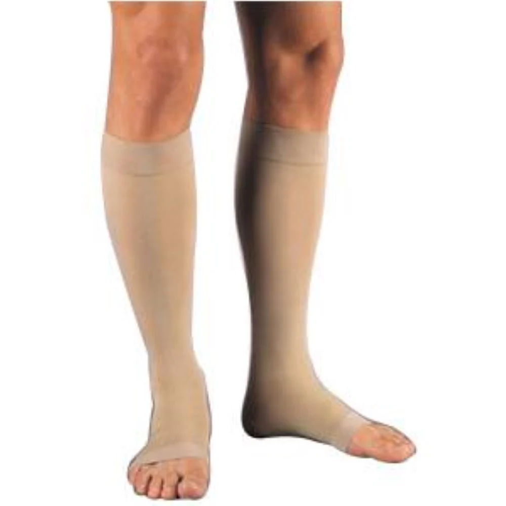 BSN Jobst Unisex Relief Knee-High Firm Compression Stockings, Open Toe, Large Full Calf, Beige