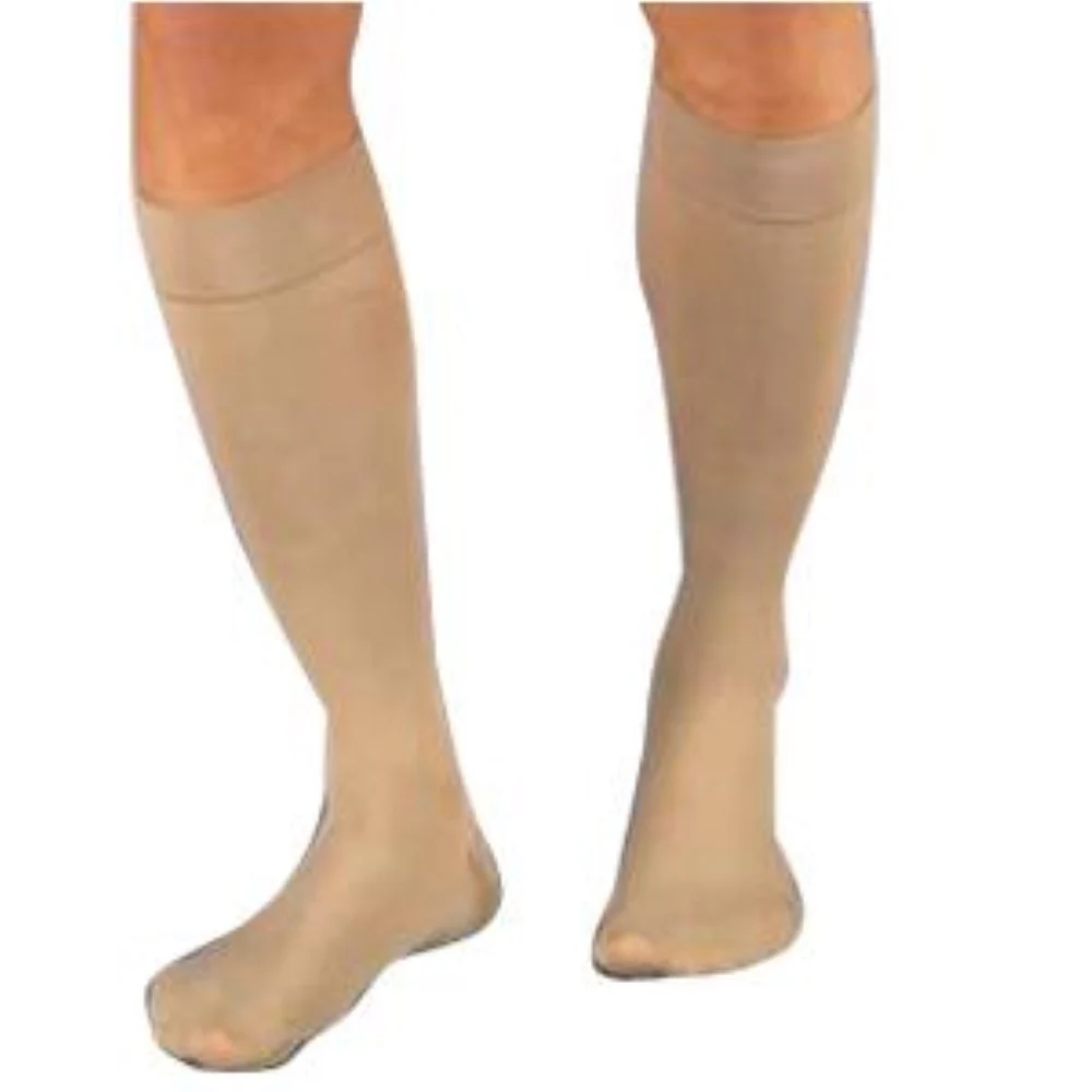 BSN Jobst Unisex Relief Knee-High Moderate Compression Stockings, Closed Toe, XL Full Calf, Beige