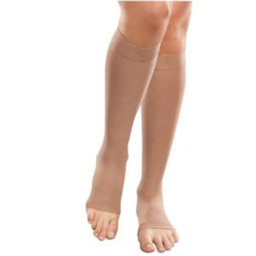 BSN Jobst Opaque Knee-High Moderate Compression Stockings, Open Toe, Medium Petite, Natural