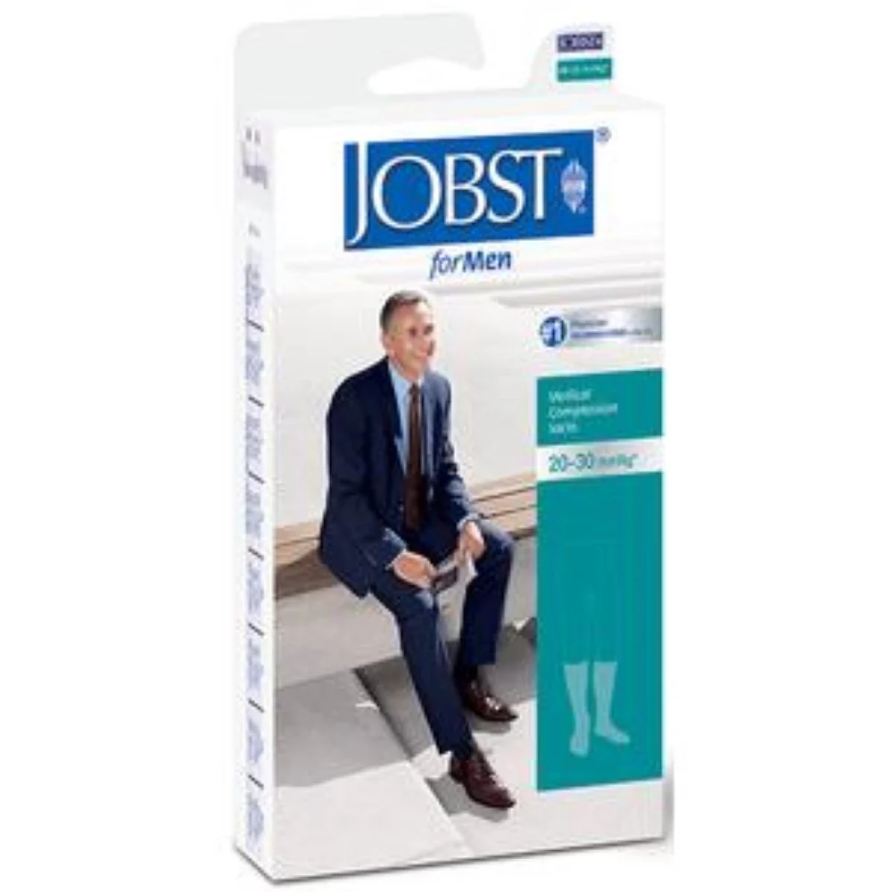 BSN Jobst For Men Knee-High Ribbed Firm Compression Socks, Closed Toe, Medium, Khaki
