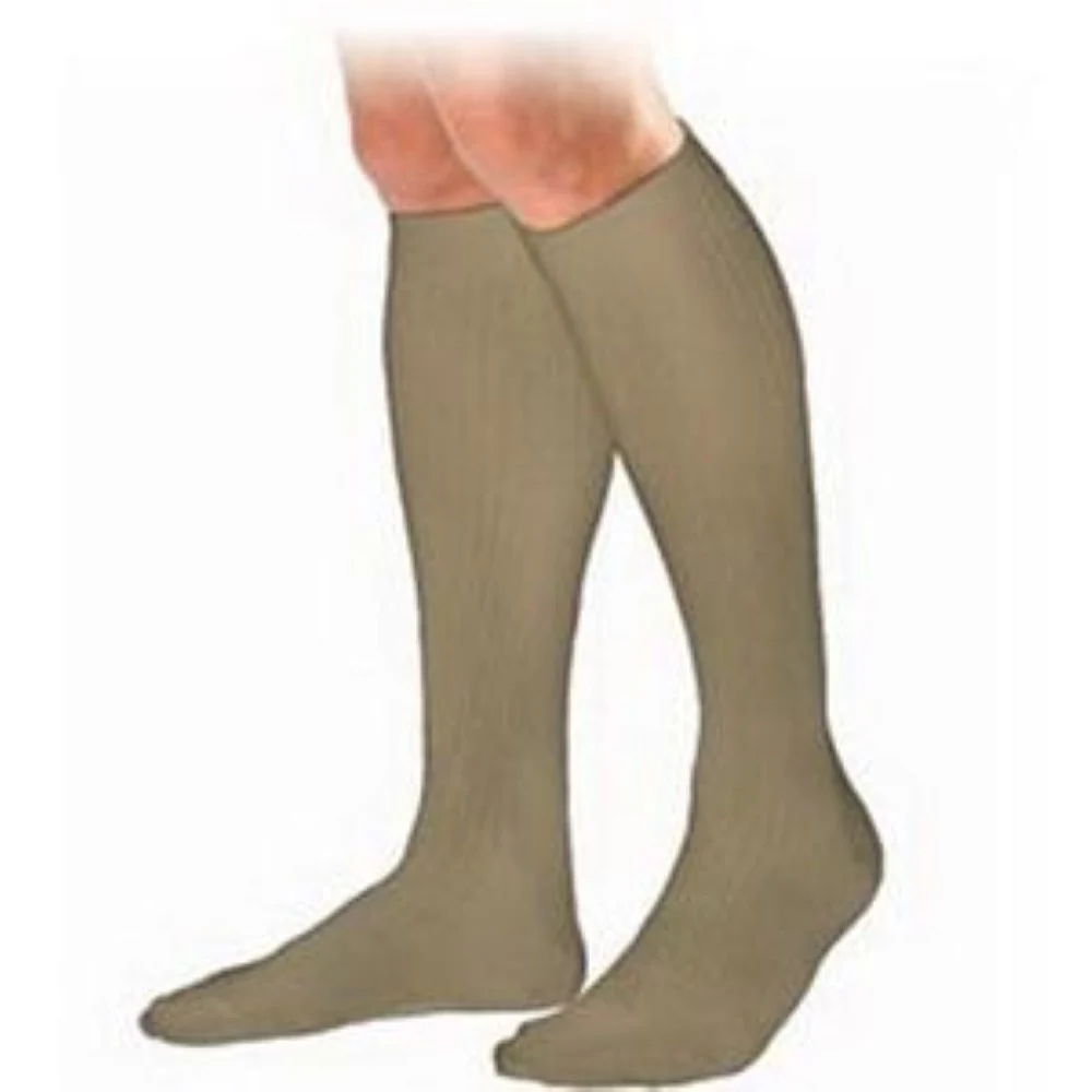 BSN Jobst For Men Knee-High Ribbed Extra Firm Compression Socks, Closed Toe, Large, Khaki